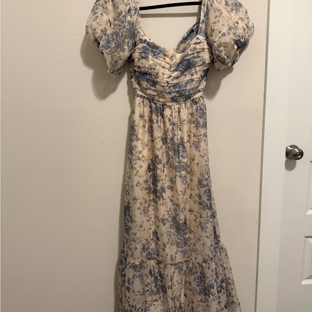 Abercrombie & Fitch Cream Maxi Dress with Blue Floral Print